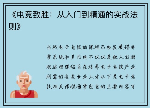 《电竞致胜：从入门到精通的实战法则》